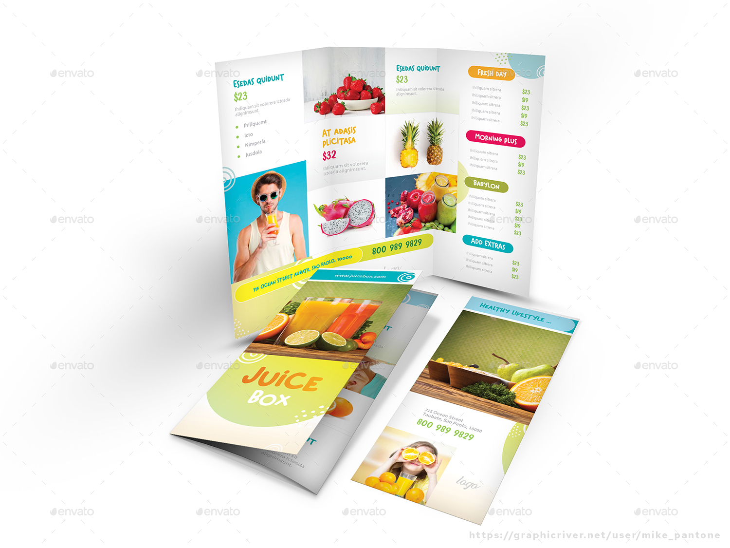 Healthy Drink Cafe Trifold Brochure by Mike_pantone GraphicRiver